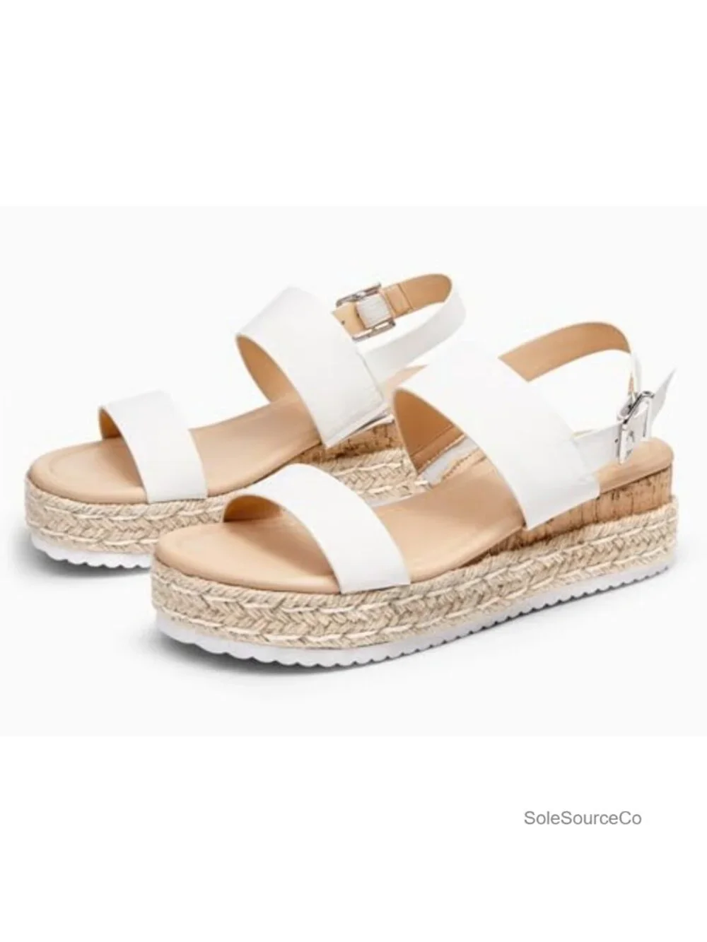 Women's Espadrille Wedge Sandals Open Toe Faux Leather Ankle Strap